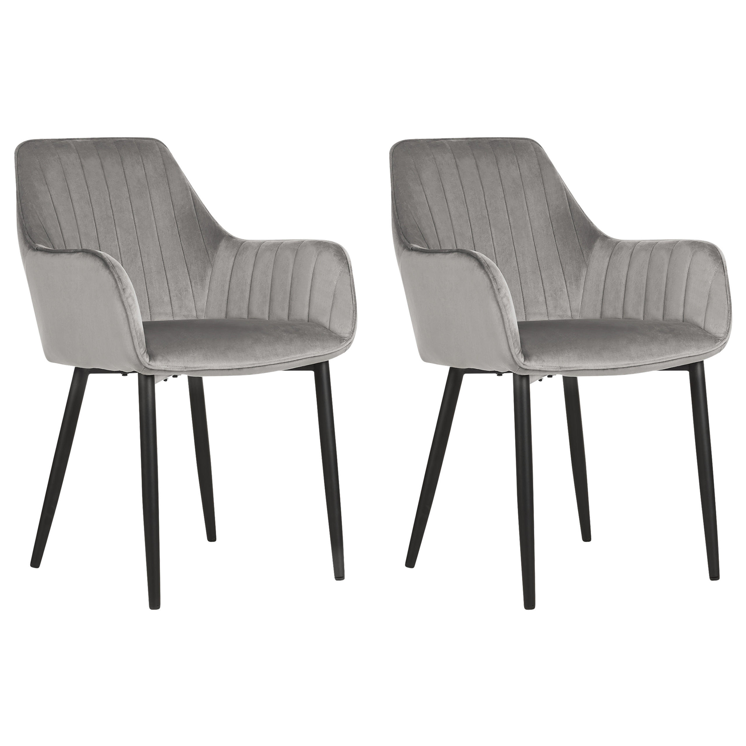 JÍDELNÍ ŽIDLE sada 2 ks Sametová látka tmavě šedá Wellston - šedá/černá, textil (60/84/61cm) - Beliani