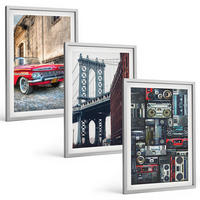 BILDER SET 3er Set - 40x60 cm Silberner Rahmen - Alte Autobrücke Brooklyn Retro-Audio - Silberfarben, Kunststoff (40/60cm) - TULUP
