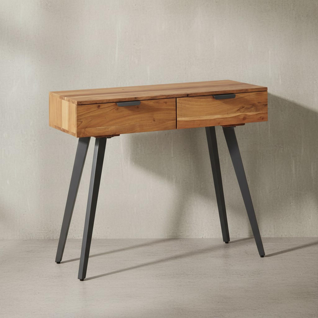 KONSOLENTISCH – Massivholz/Metall, 2 Schubladen, individuelles Design - Beige/Anthrazit, Holz/Metall (36/90/78cm) - KADIMA DESIGN