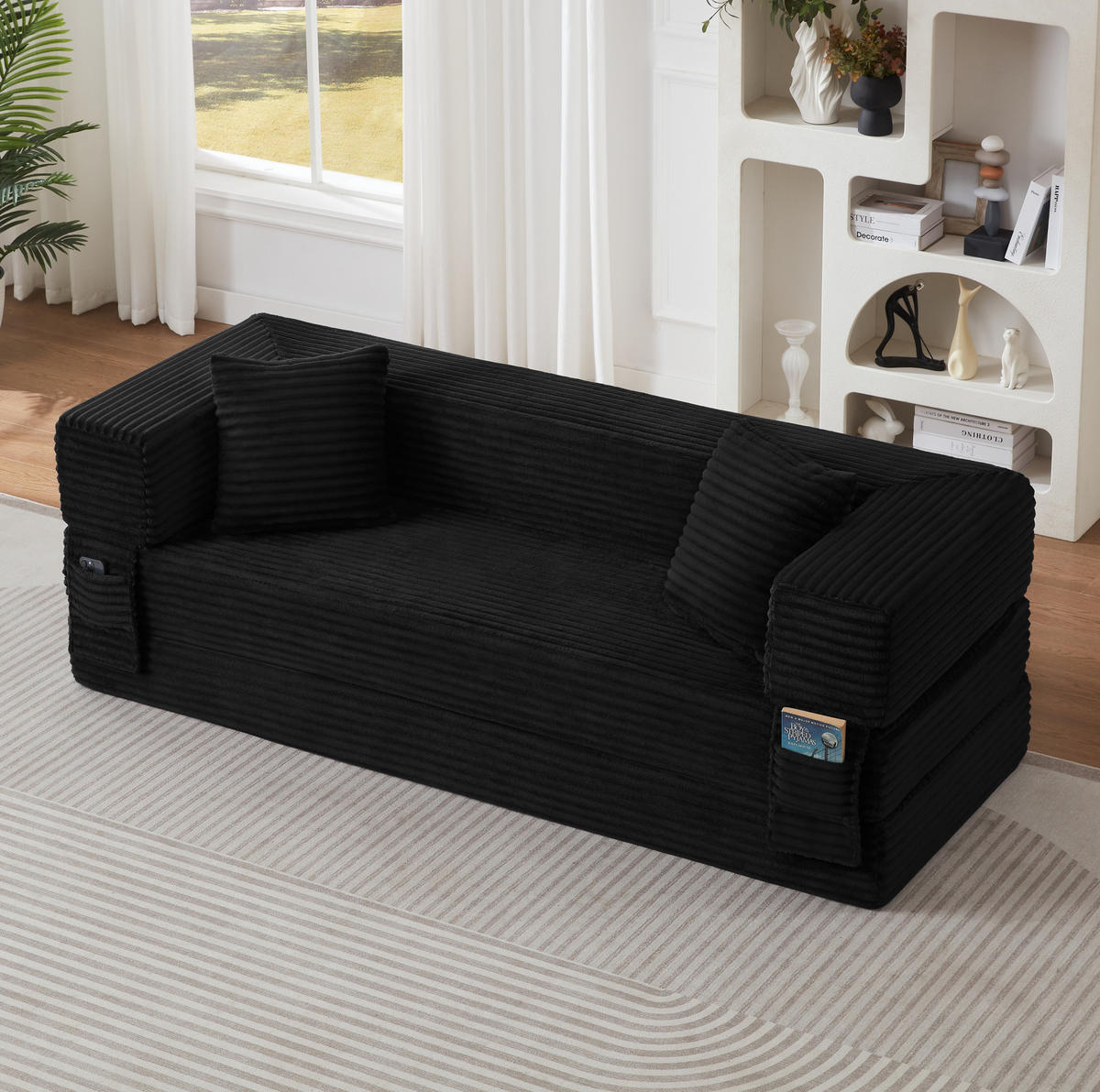 SOFA umwandelbar zum Bett Cord Schwarz - Schwarz, Kunststoff (76/60/200cm) - Meubliv