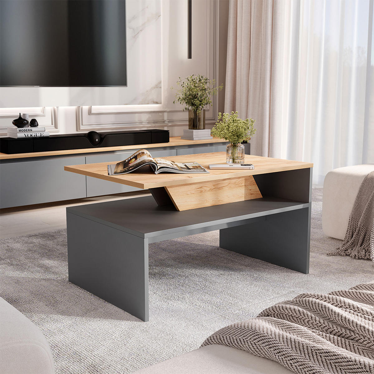 KONFERENČNÍ STŮL Arden Antracit/Artisan - antracitová, kompozitní dřevo (52.6/80/45.4cm) - Vicco