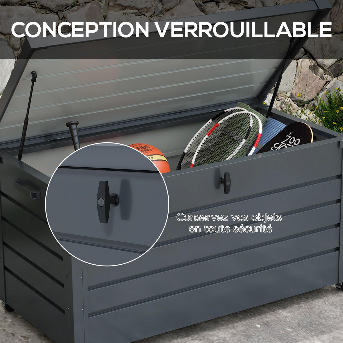 KISSENBOX DE-18675 311 L mit Gasfeder und Rollen Grau - Dunkelgrau, Metall (62/66/120cm) - ComfortXL