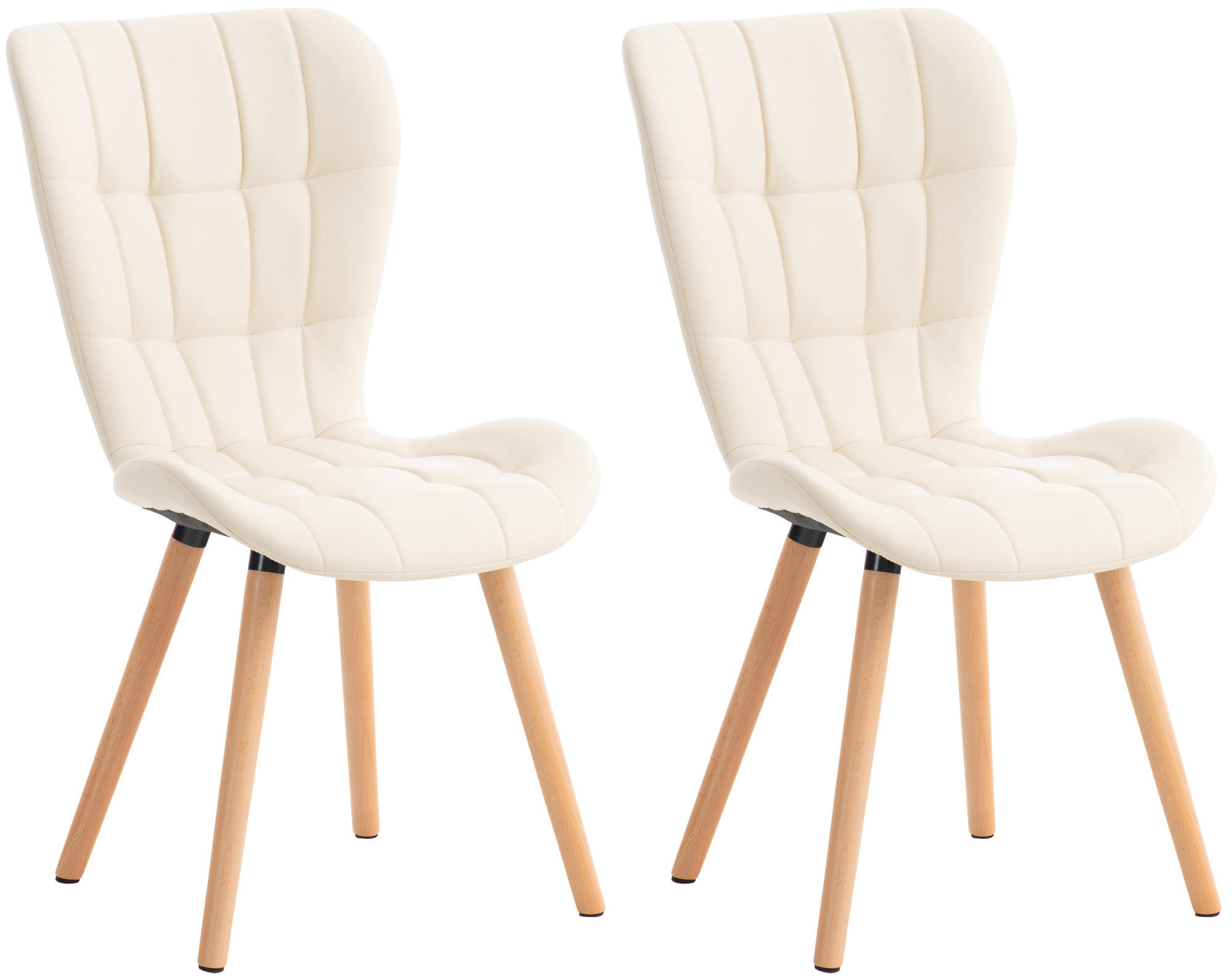 STUHL 2er Set Lederlook creme - Eukalyptusholzfarben/Creme, Holz/Textil (50/88/63cm) - CLP