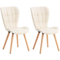 STUHL 2er Set Lederlook creme - Eukalyptusholzfarben/Creme, Holz/Textil (50/88/63cm) - CLP