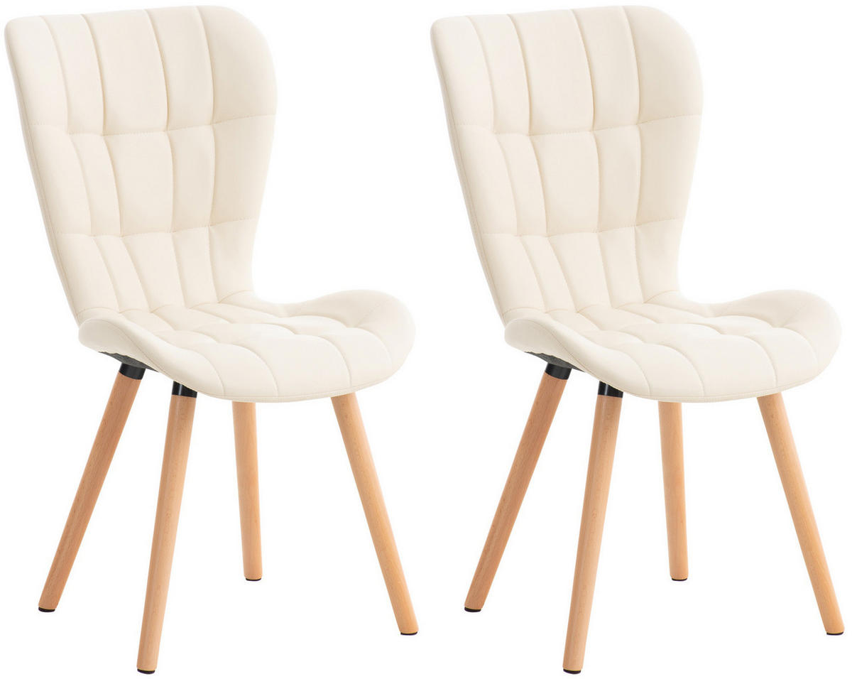 STUHL 2er Set Lederlook creme - Eukalyptusholzfarben/Creme, Holz/Textil (50/88/63cm) - CLP