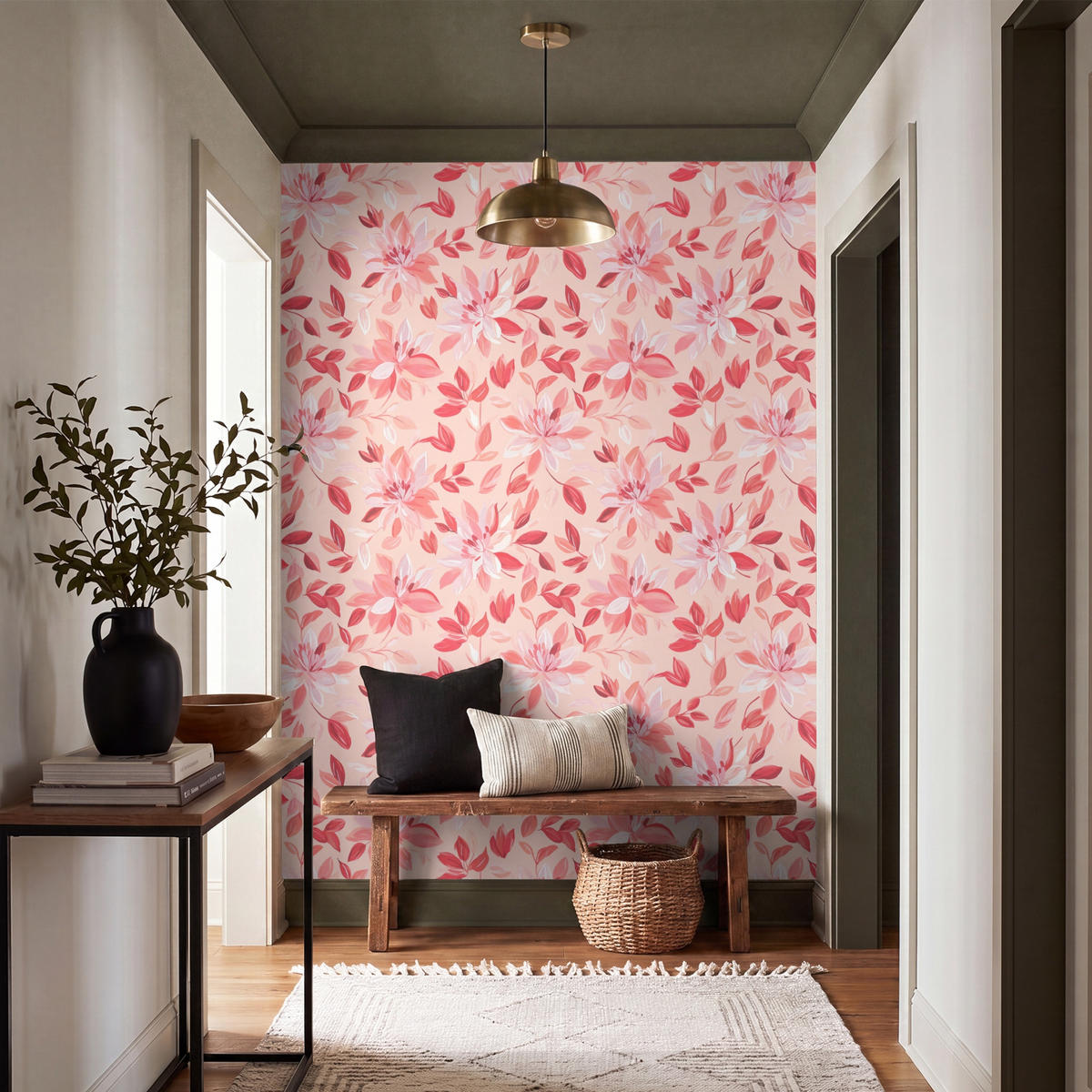 TAPETE - Botanisch - Blumen - Rot - 160x220 cm - Koralle, Papier (160/220cm) - OnlyWow