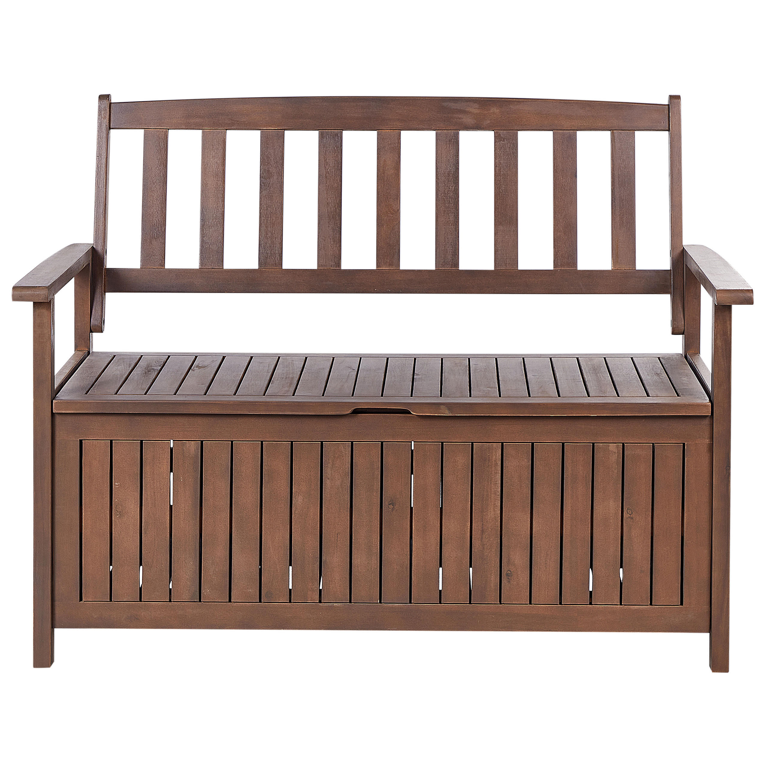 GARTENBANK Akazienholz dunkelbraun mit Stauraum 120 cm Sovana - Dunkelbraun, Holz (120/91/60cm) - Beliani