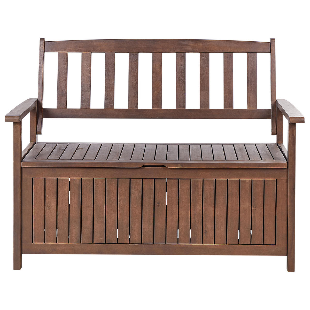 GARTENBANK Akazienholz dunkelbraun mit Stauraum Auflage hellgrau Sovana 120 cm - Hellgrau/Braun, Holz (120/91/60cm) - Beliani