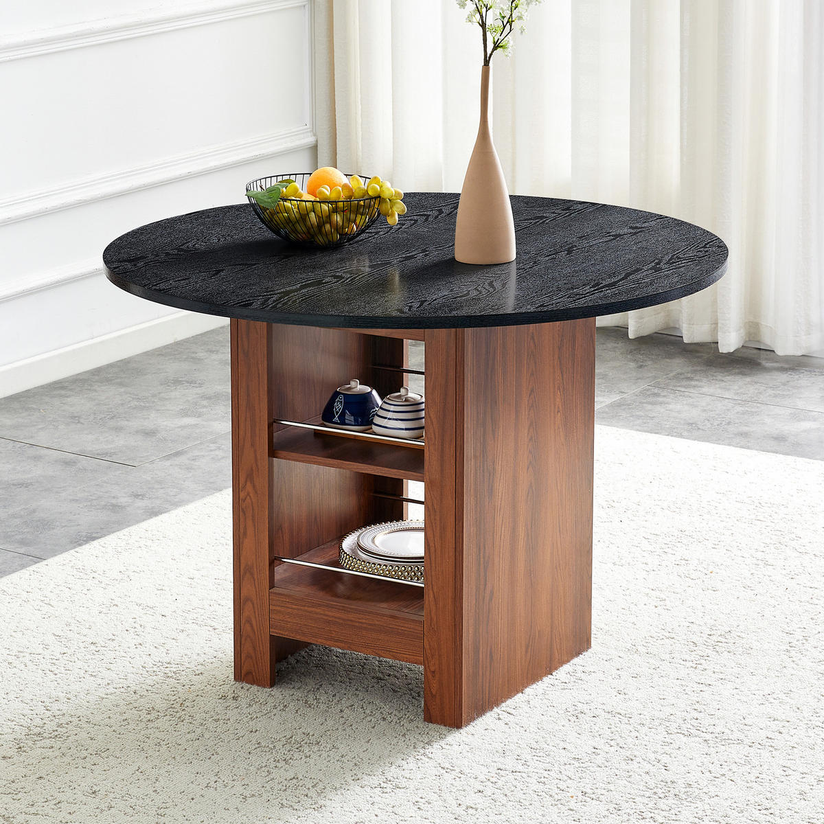 ESSTISCH aus MDF 100x100x76 cm Walnuss-Schwarz mit Stauraumfächern und pflegeleichter Tischplatte - Schwarz, Holzwerkstoff (100/100/76cm) - Modfu