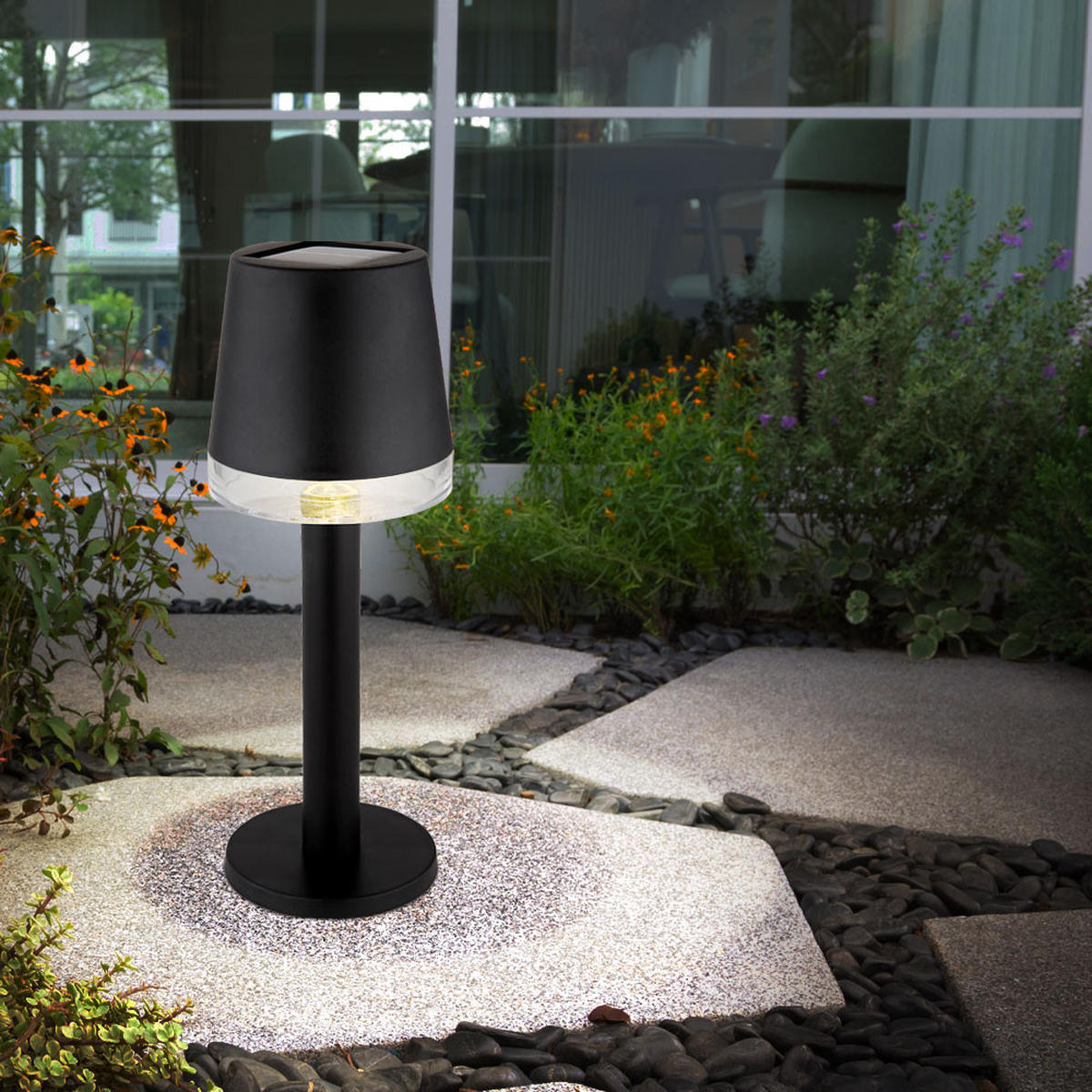 LED AUSSENLEUCHTE Solar Tischlampe Schwarz 2er Set - Schwarz, Kunststoff (8/8/21.5cm) - Globo Lighting