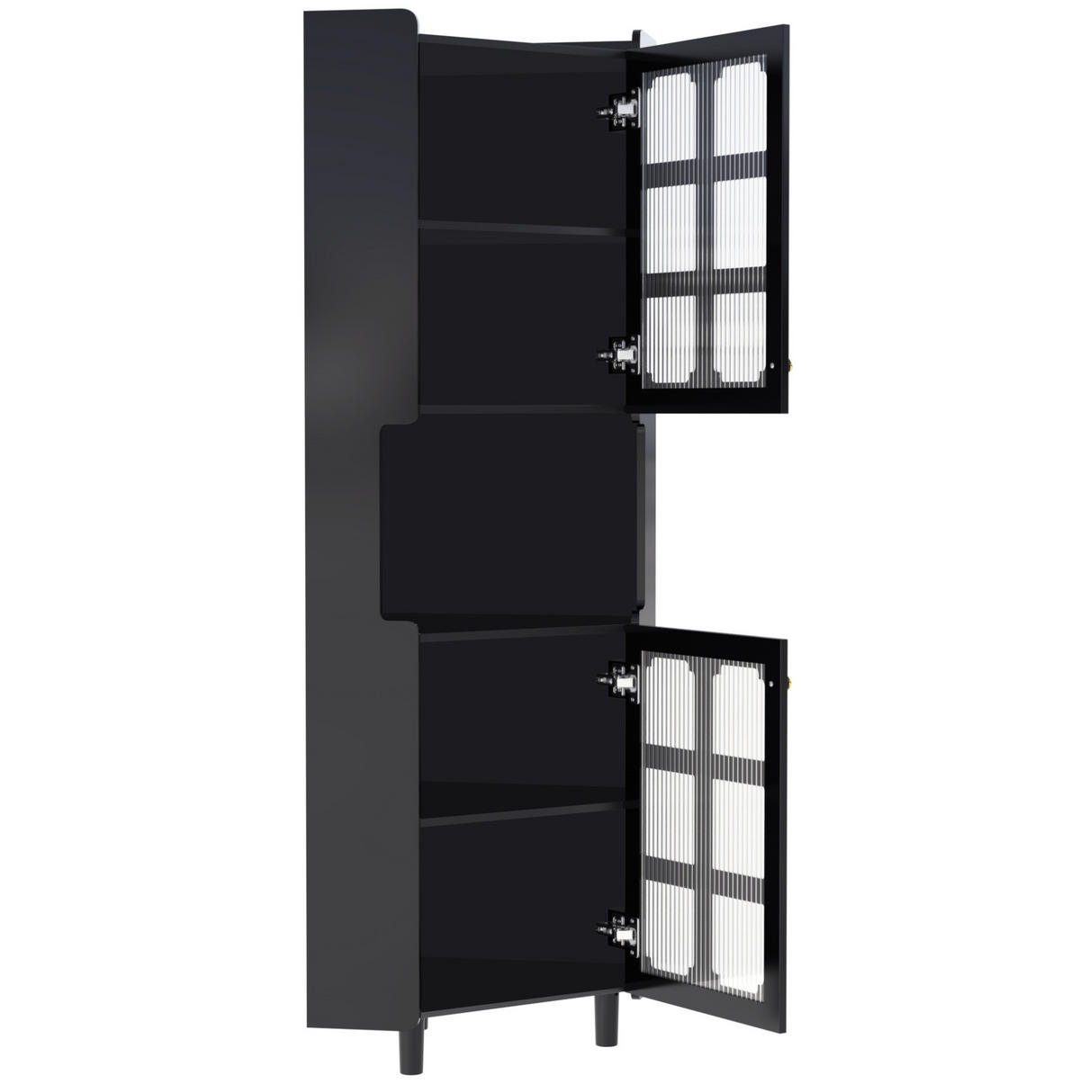 LED-ECKSPEICHERSCHRANK 63.5x17x157.5 cm Schwarz aus Spanplatte mit App-LED & 3-Zonen-Storage - Schwarz, Holzwerkstoff (63.5/157.5/17cm) - Modfu