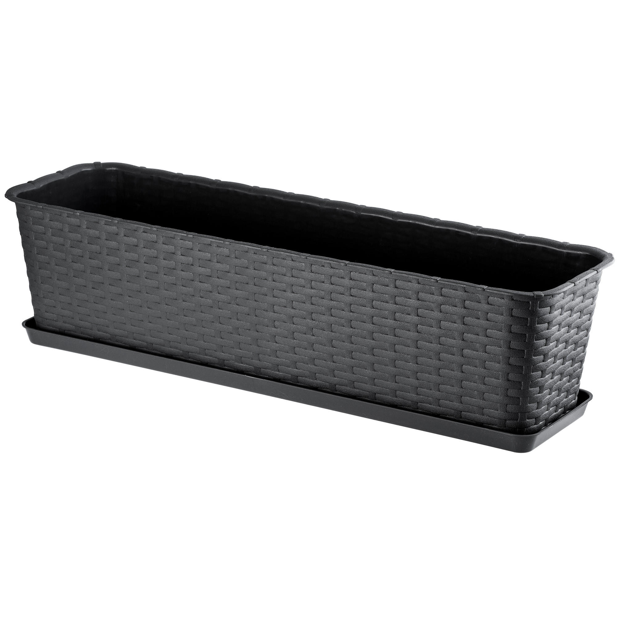 BALKONKASTEN mit Untersetzer 60 cm, Anthrazit - Anthrazit, Kunststoff (17/60cm) - KADAX