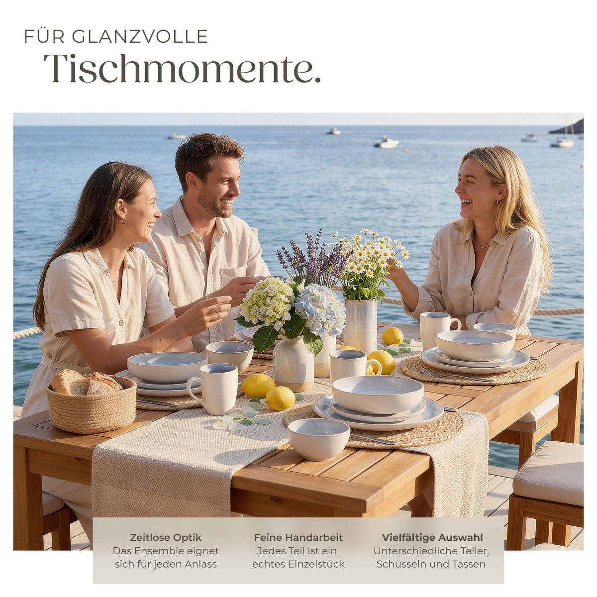 KOMBISERVICE Mare, ineinander stapelbar, grau - Grau, Keramik (26.5/2.5/26.5cm) - tectake