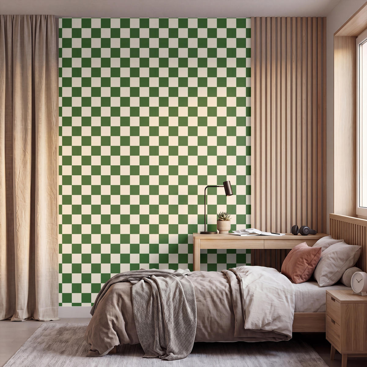 KINDERTAPETE - Schachbrett - Muster - Grün - 180x280 cm - Grün, Papier (180/280cm) - OnlyWow