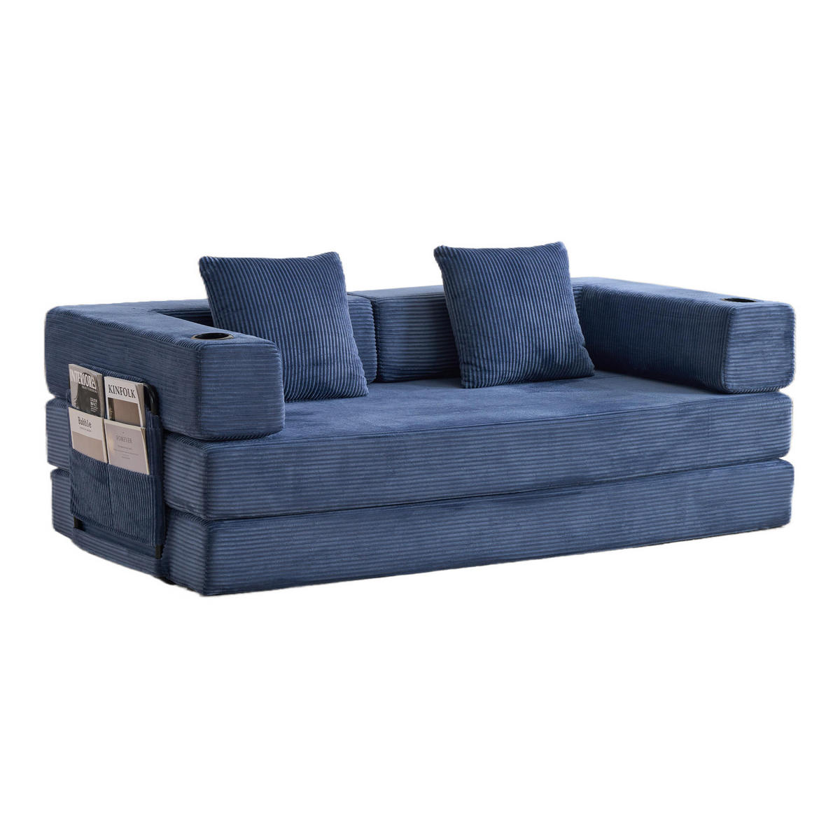 SCHLAFSOFA DE-33515 faltbar mit Becherhalter Dunkelblau - Dunkelblau, Textil (185/60/92.5cm) - ComfortXL