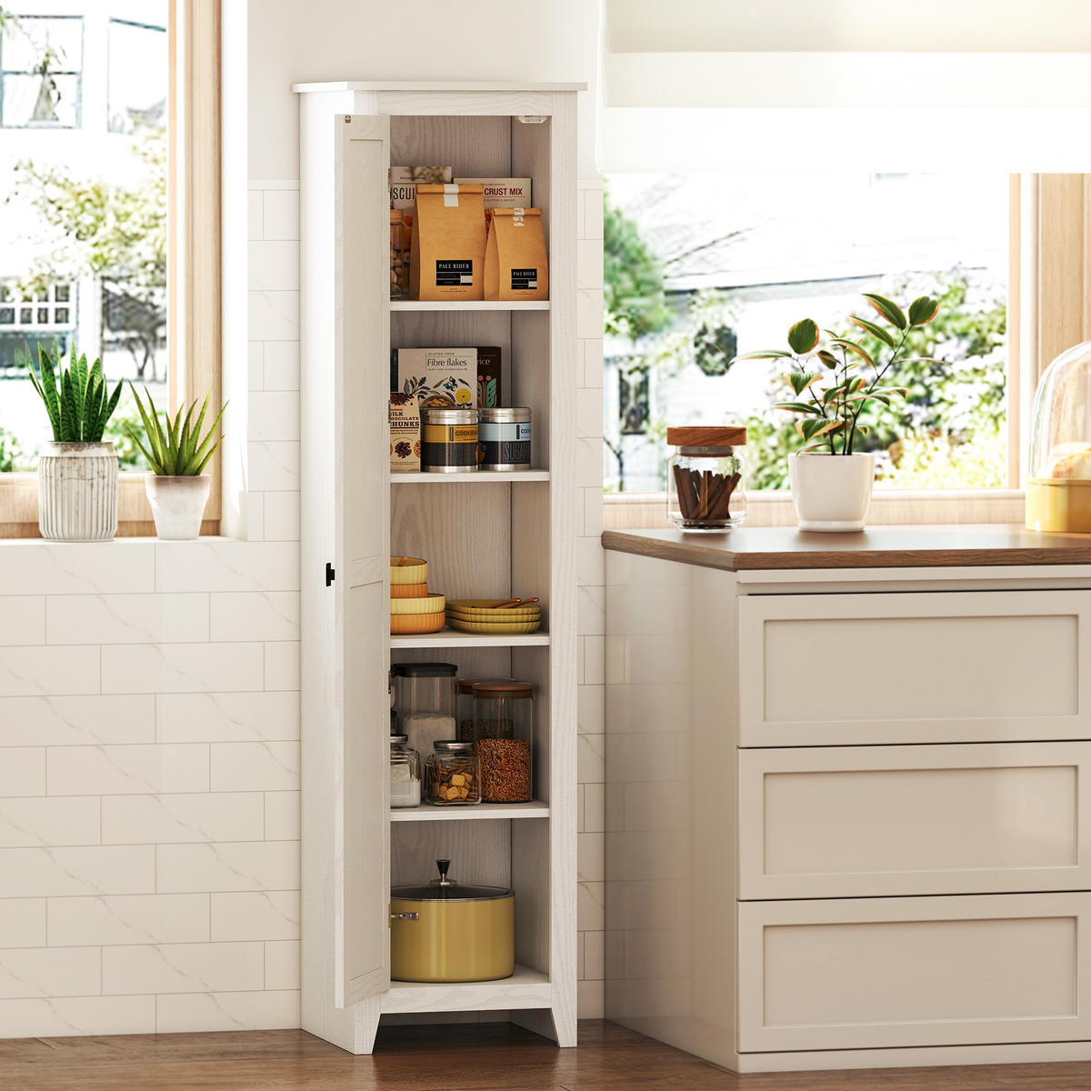HIGHBOARD DE-11338 2 verstellbare Böden & 5 Ebenen Weiß - Weiß, Holzwerkstoff (40/121.5/43.5cm) - ComfortXL