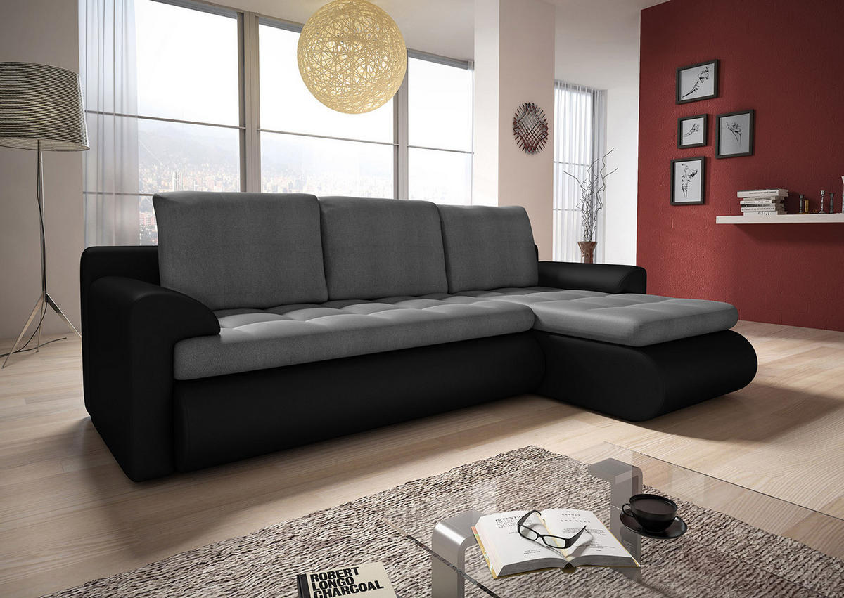ECKSOFA Santi, Seite: Rechts - Schwarz/Grau, Holz/Textil (226/152cm) - Sofnet