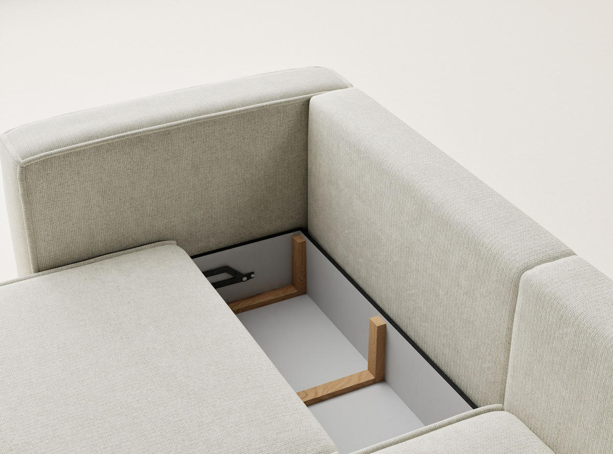 ECKSOFA MIT SCHLAFFUNKTION Velto Creme Chenille-Stoff - Creme/Schwarz, Holz/Holzwerkstoff (250/152cm) - Maison de Reve