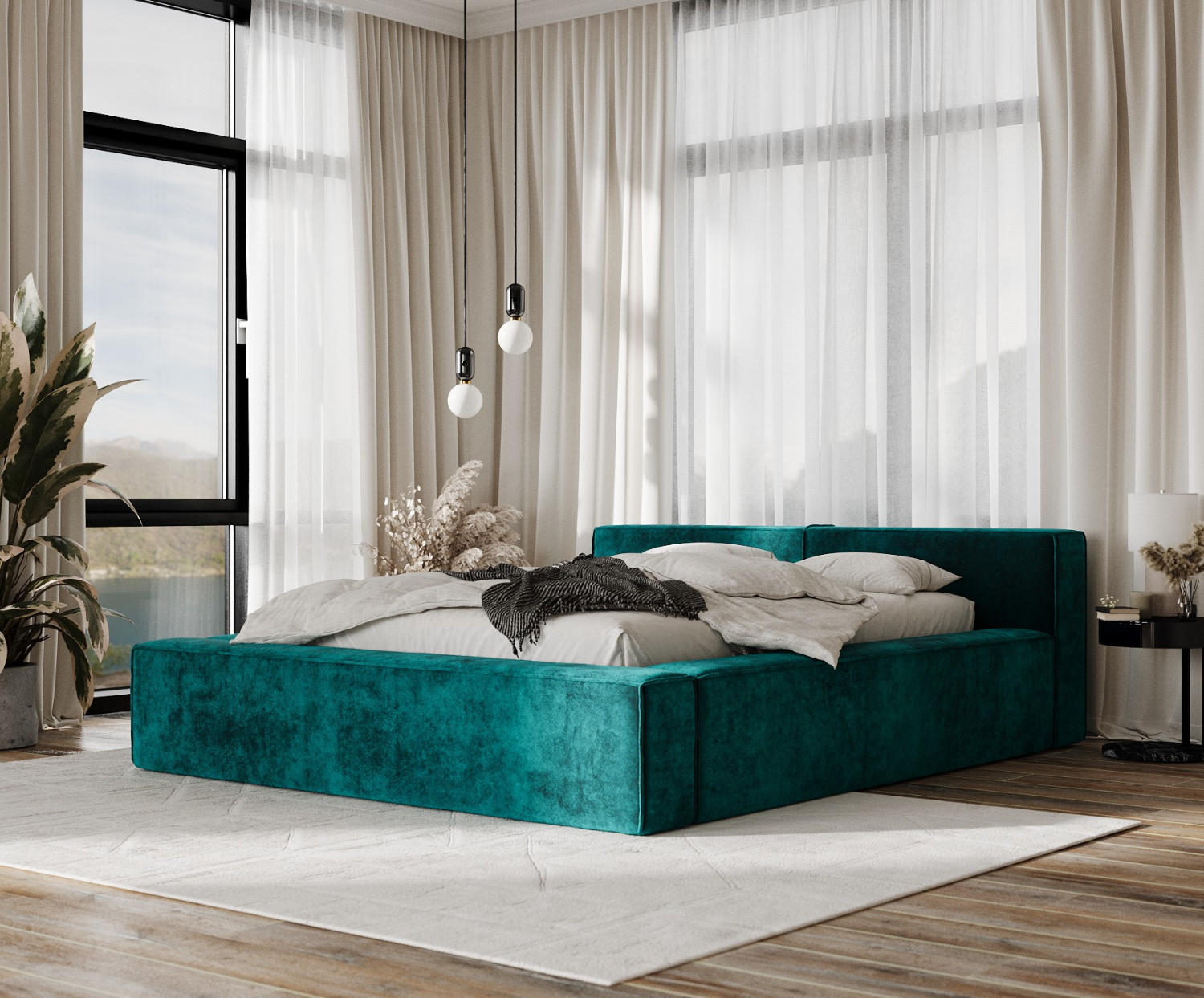 Thumbnail - AltaBeds Polsterbett, Grün, Textil, Buche, Kiefer, 140x200 cm, Oeko-Tex® Standard 100, Reach, Handmade in Europe, Schlaf...