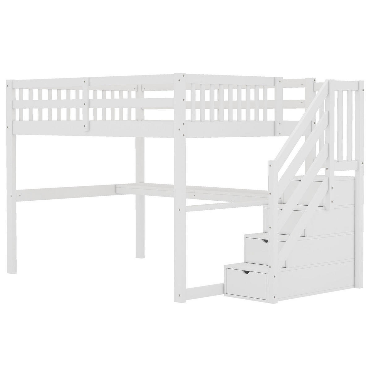 HOCHBETT 140/200 cm mit Stauraumschubladen, Schreibtisch und Regal aus Kiefer , Weiß - Weiß, Holzwerkstoff (140/200cm) - Redom
