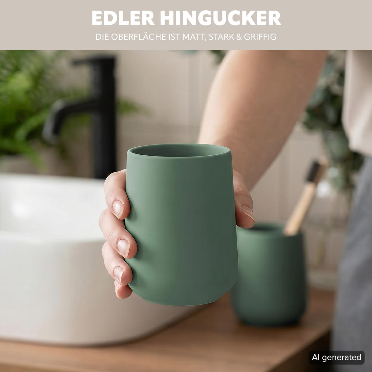 BECHER-SET TESERO 2tlg., Soft-Touch, grün - Grün, Kunststoff (8.5/10.5/8.5cm) - eluno