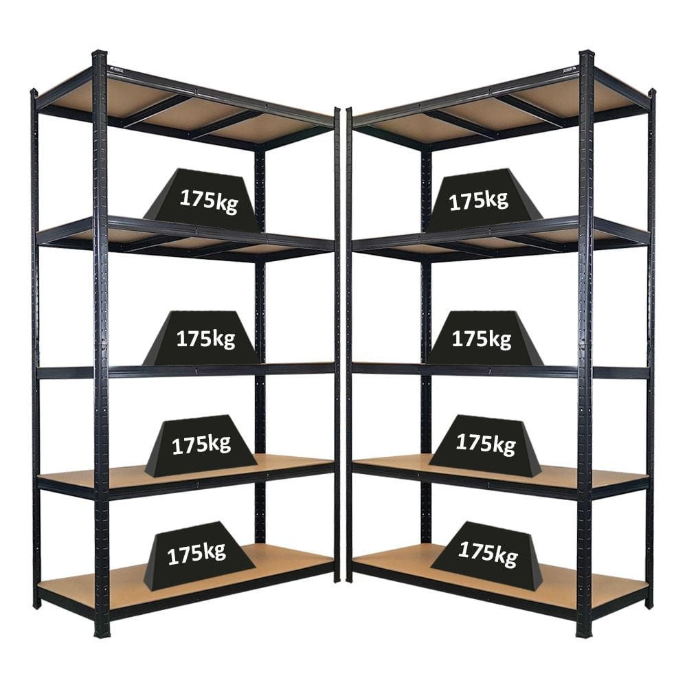 SCHWERLASTREGAL Giant Ragnar 2er-Set 200x120x50cm 5 MDF-Platten-Ebenen Fachlast 175kg Schwarz - Schwarz, Metall (120/200/50cm) - PROREGAL