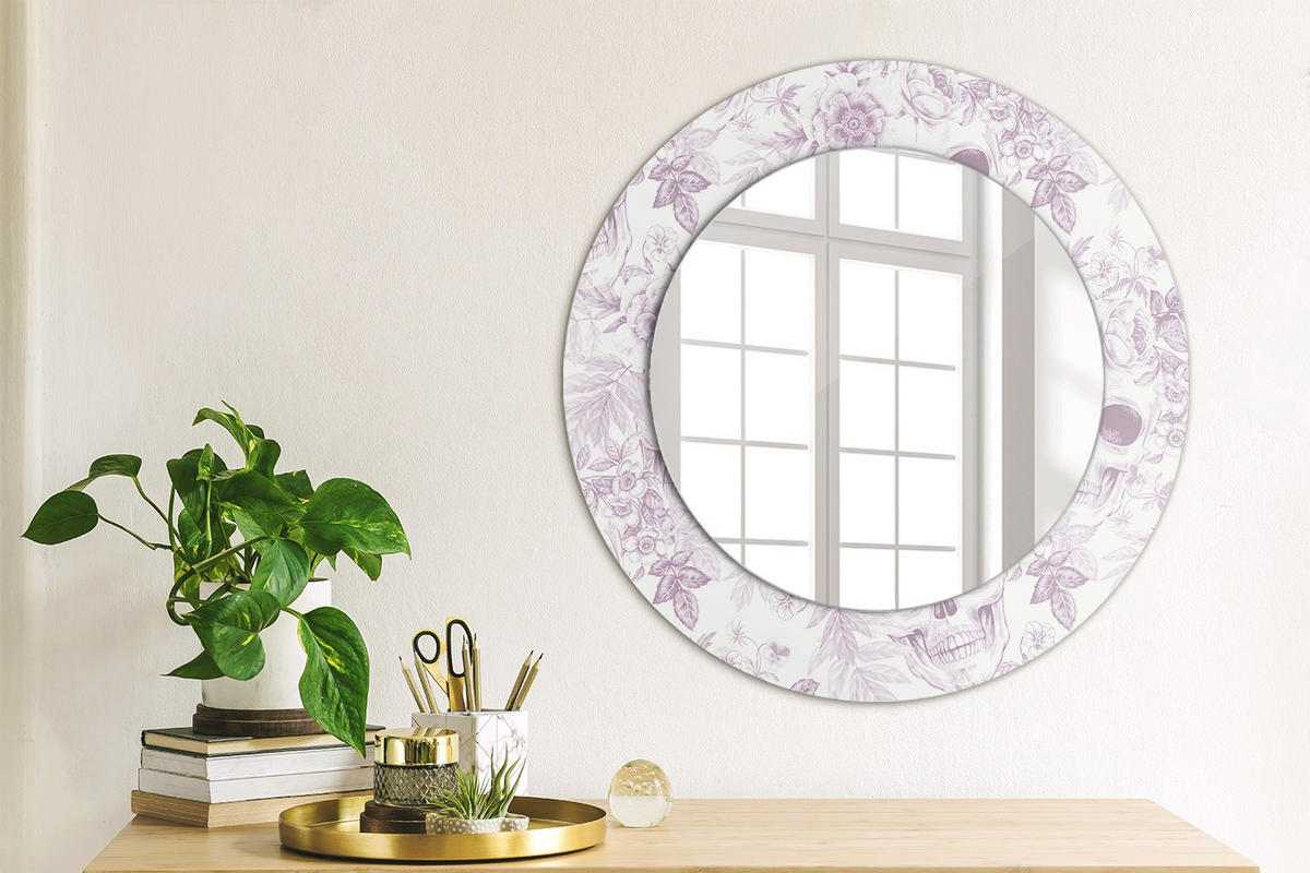 SPIEGEL Rund Ø 50 cm mit Aufdruck - Violett, Glas (50/50/0.4cm) - Wallfluent