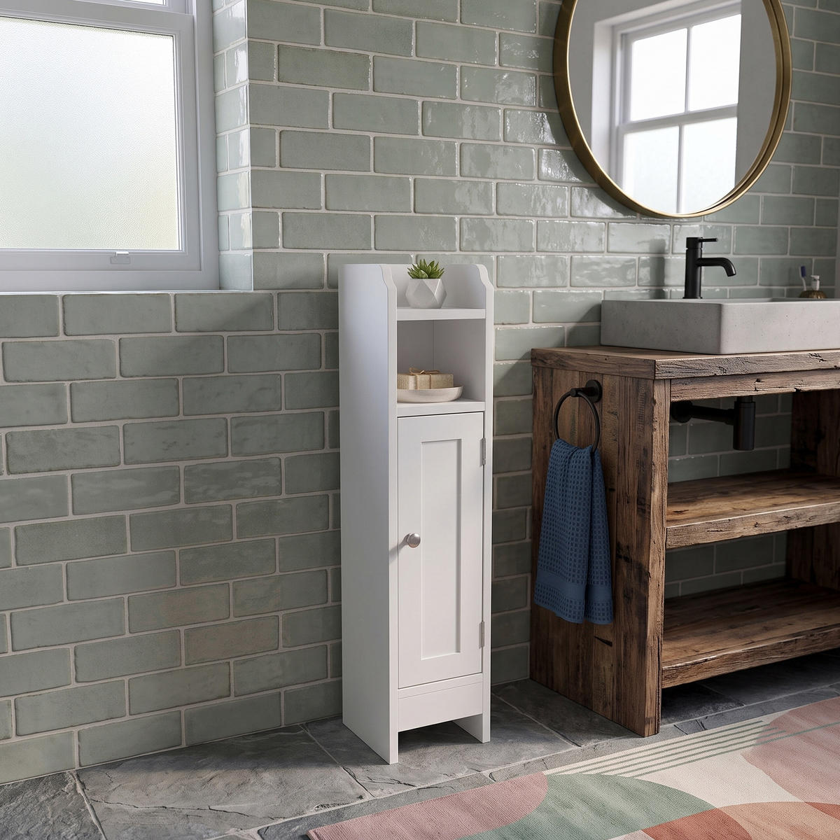 BADEZIMMERSCHRANK Weiß Landhausstil 80 cm - Silberfarben/Weiß, Holzwerkstoff/Metall (18/80/20cm) - Relaxdays