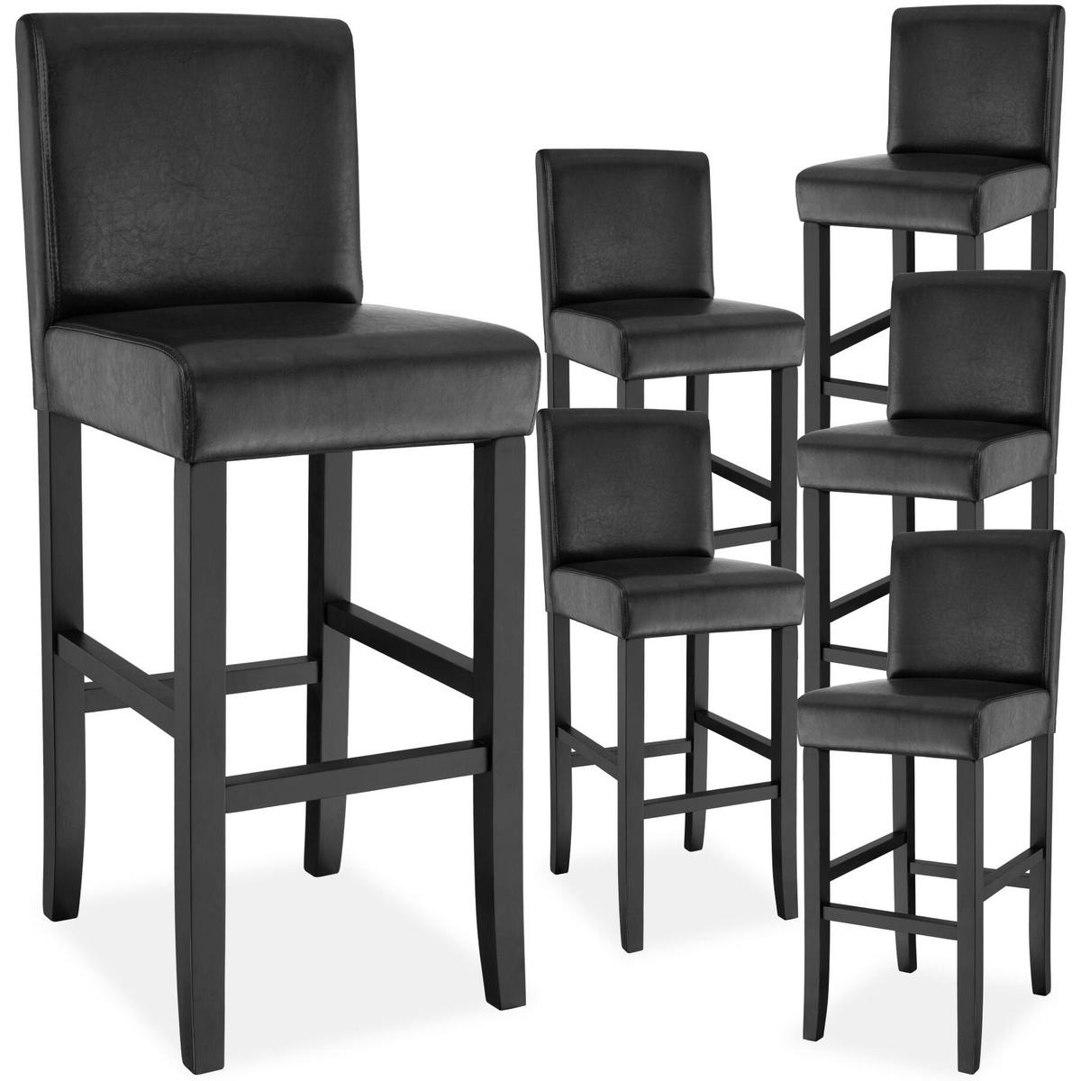 BARHOCKER 6er Set Kunstleder, Sitzhöhe 76 cm, antikbraun - Schwarz, Leder/Holz (40/107/41cm) - tectake