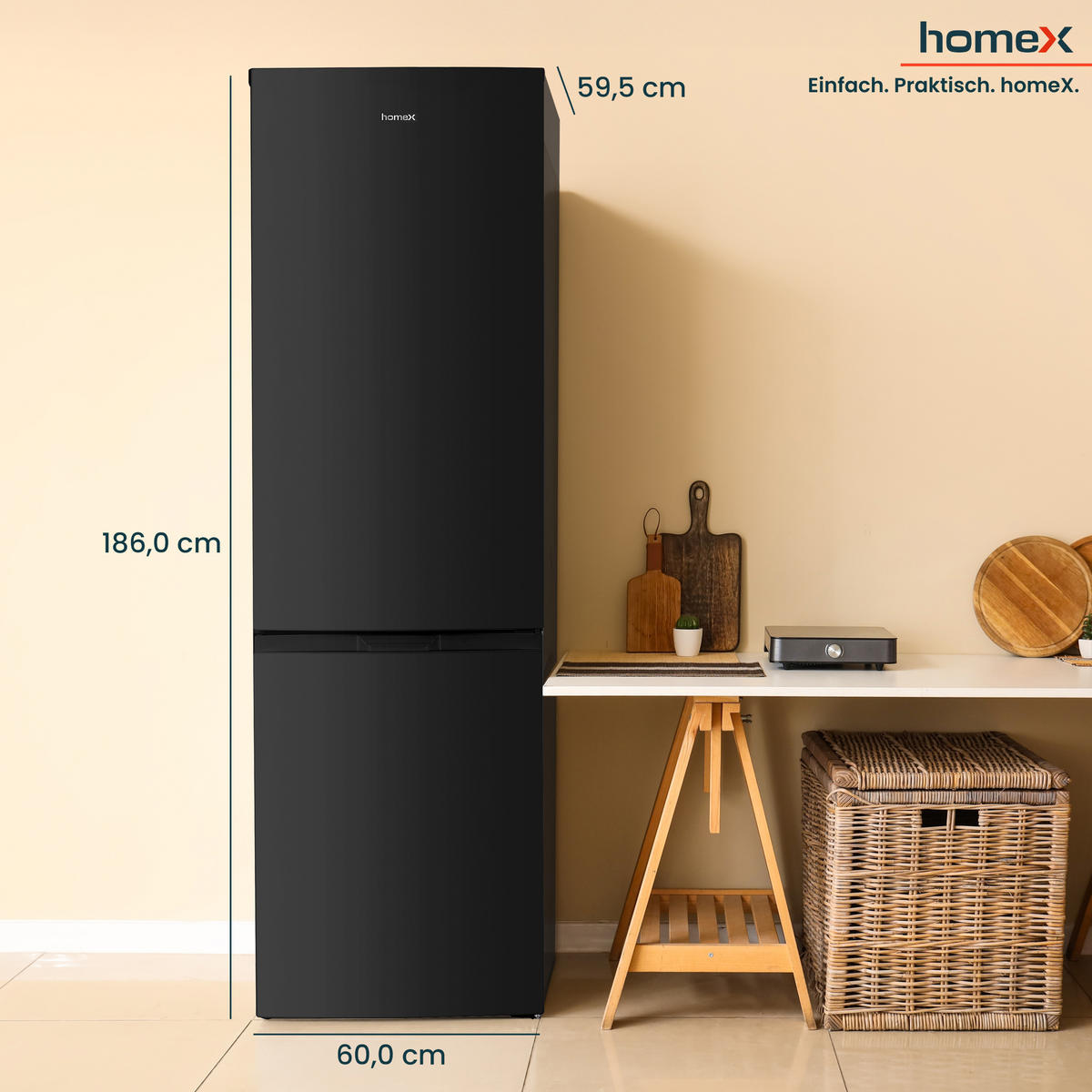 KÜHL-GEFRIER-KOMBINATION, freistehend, groß - 315 Liter, Super-Frost-Funktion, Kühlschrank mit Gefrierfach, EEK C, schwarz - Schwarz, Glas/Kunststoff (60/186/59.5cm) - homeX