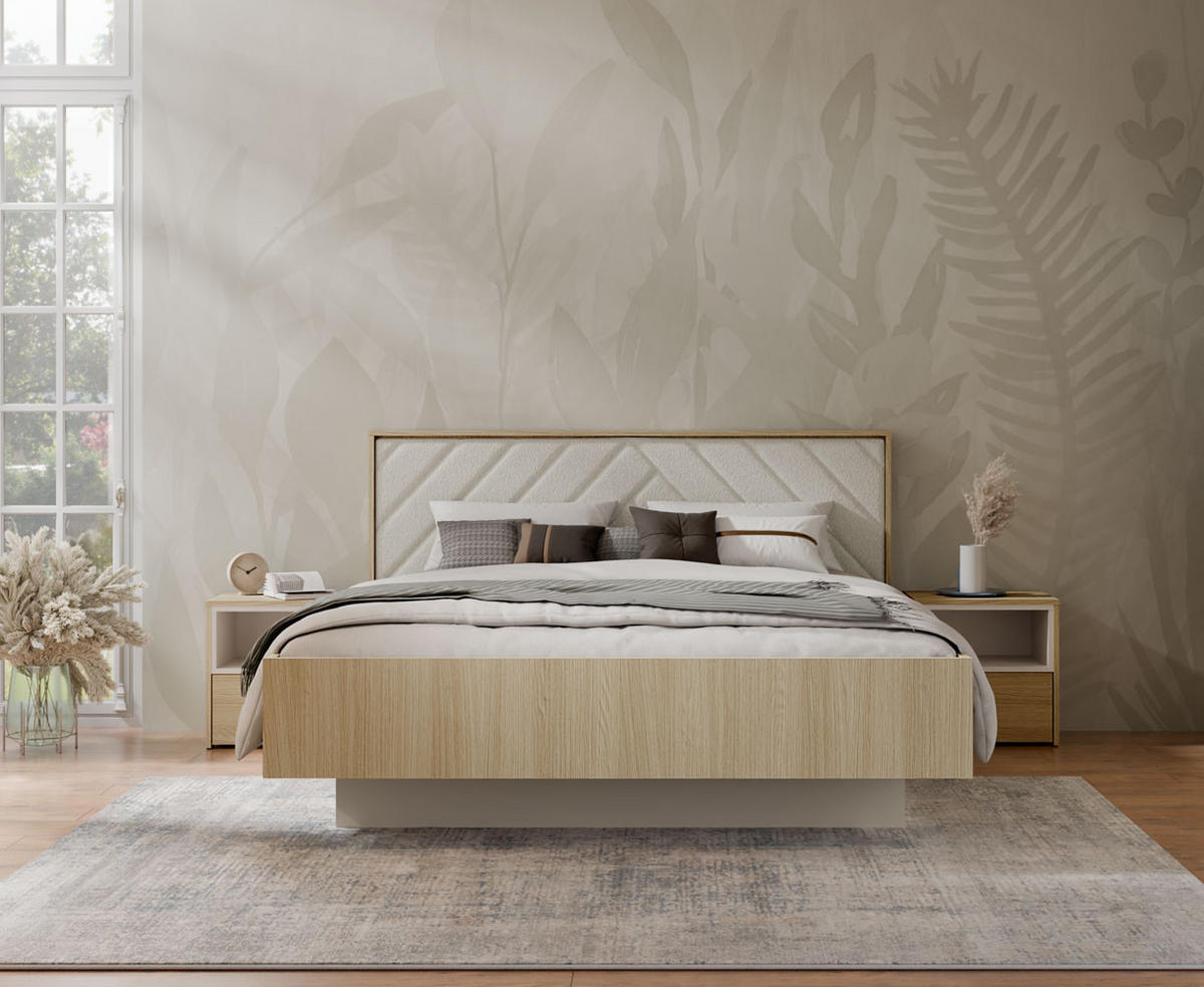 DOPPELBETT Villa Eiche Barista / Wüstensand 170 / 210 / 97cm - Eichefarben/Braun, Holz/Holzwerkstoff - Feldmann-Wohnen