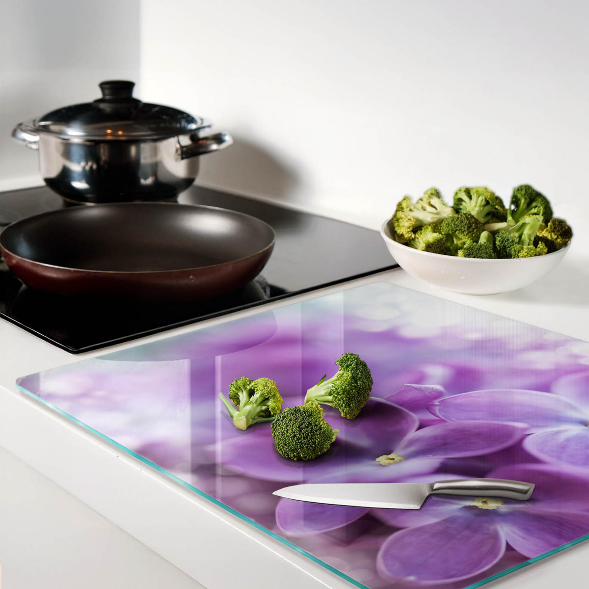 GLASPLATTE 60x52 cm Lila Blüten - Lila, Glas (60/0.4/52cm) - TULUP