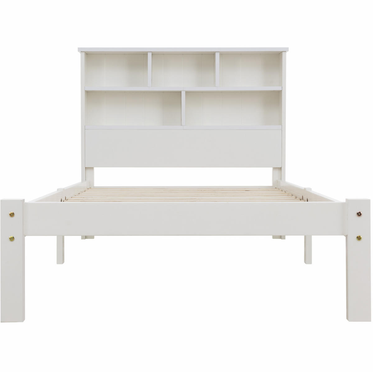 EINZELBETT 90/200 cm aus Massivholz mit Bücherregal-Kopfteil und Schubladen, Weiß - Weiß, Holz - Redom