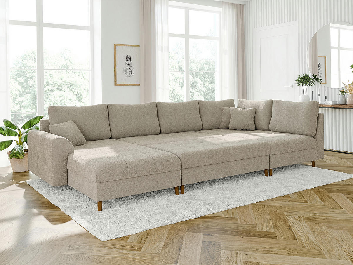 HOCKER Henrik Beige Boucle - Beige/Braun, Holz/Textil (118/40/73cm) - S-Style Möbel