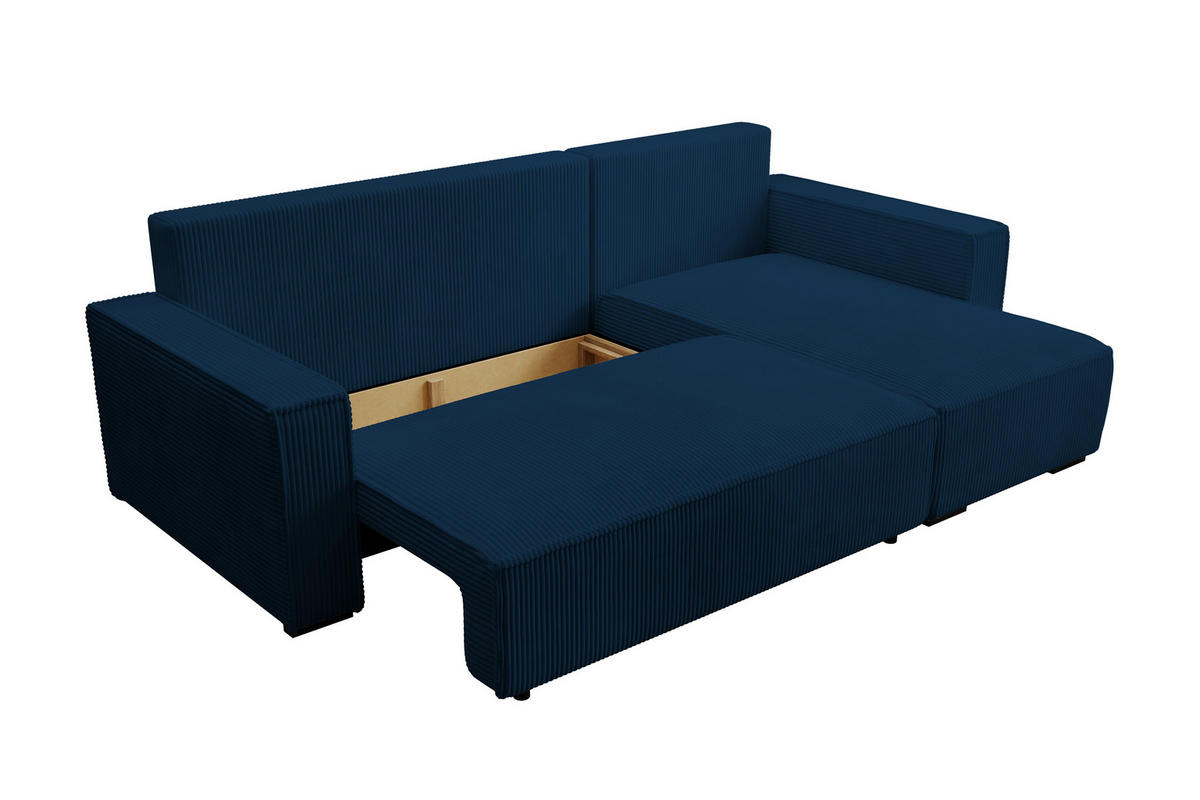ECKSOFA CUDDY L, Eckcouch in L-Form mit Schlaffunktion und Bettkasten, Farbe: Blau, Cordstoff, Ottomane Rechts - Blau, Textil (240/140cm) - Storez24