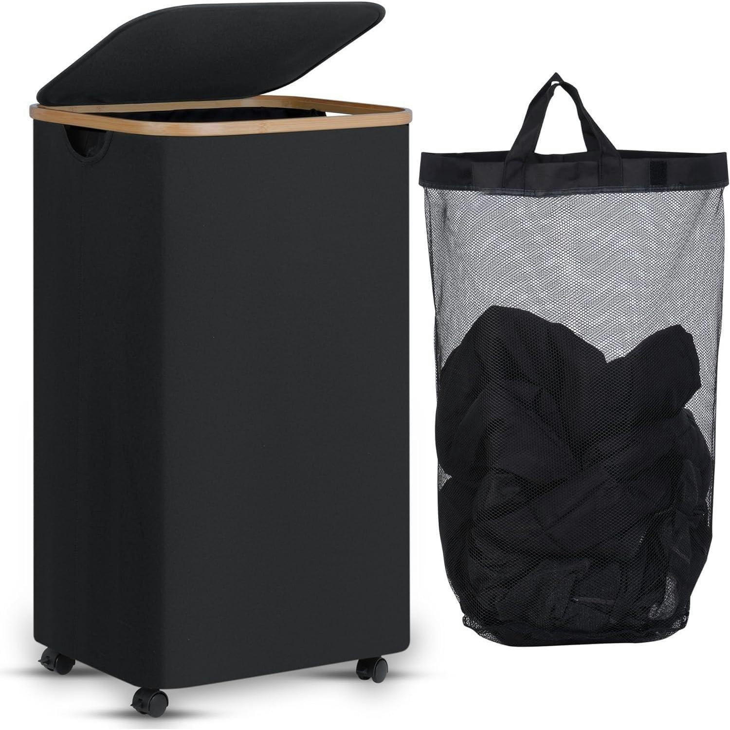 WÄSCHEKORB mit Rollen 100L Schwarz - Schwarz, Textil (33/75/44cm)