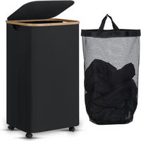 WÄSCHEKORB mit Rollen 100L Schwarz - Schwarz, Textil (33/75/44cm)