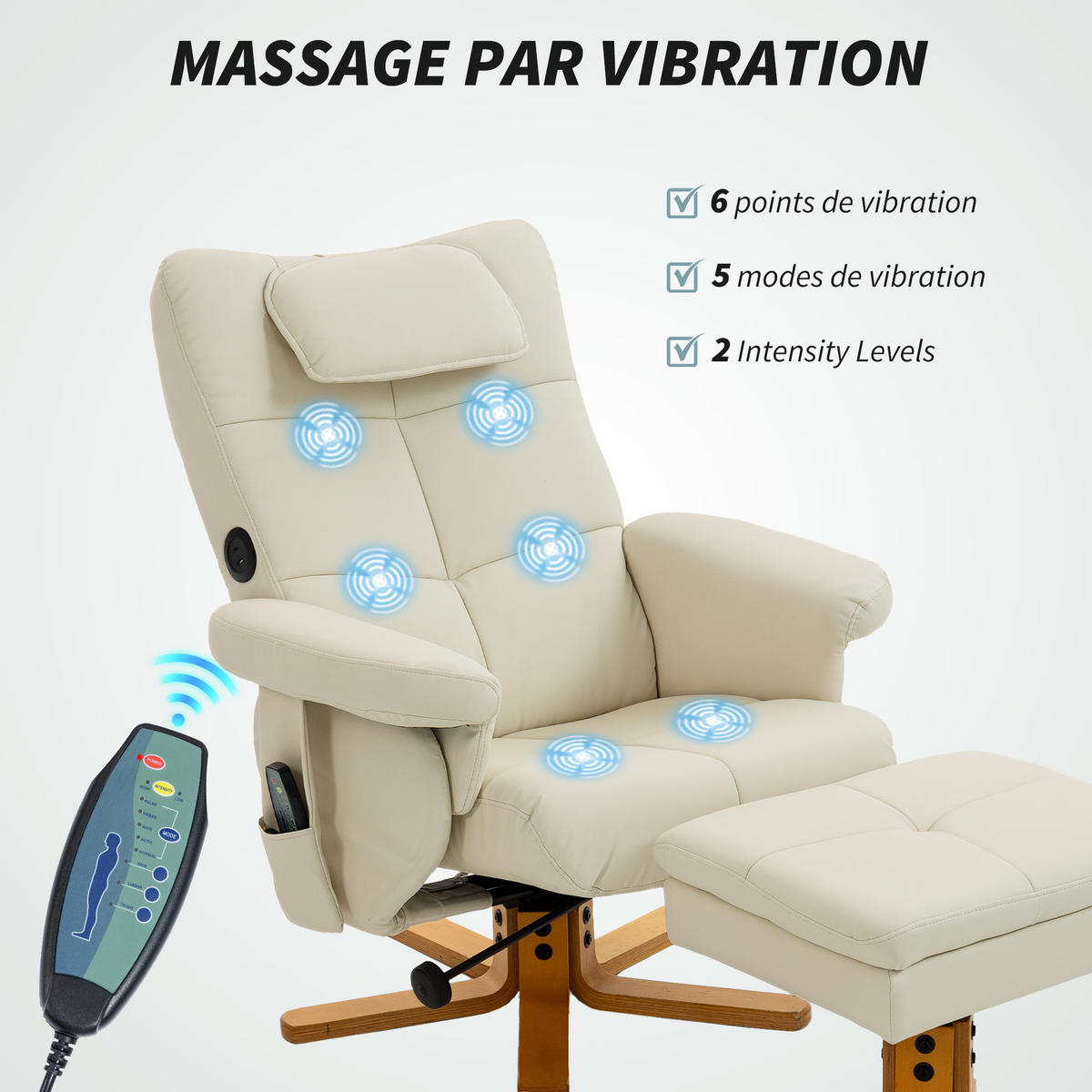 MASSAGESESSEL DE-15403 neigbar mit Staufach und Massage - Creme, Metall (78/93/86cm) - ComfortXL