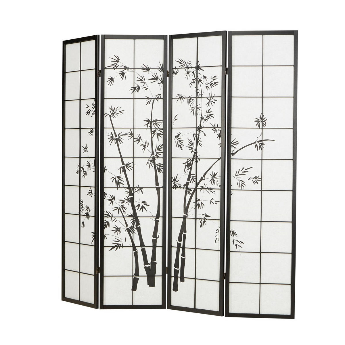 PARAVENT 4-tlg. 176/179 cm Schwarz Bambusmuster - Schwarz, Holz (176/179/2cm) - Homestyle4u