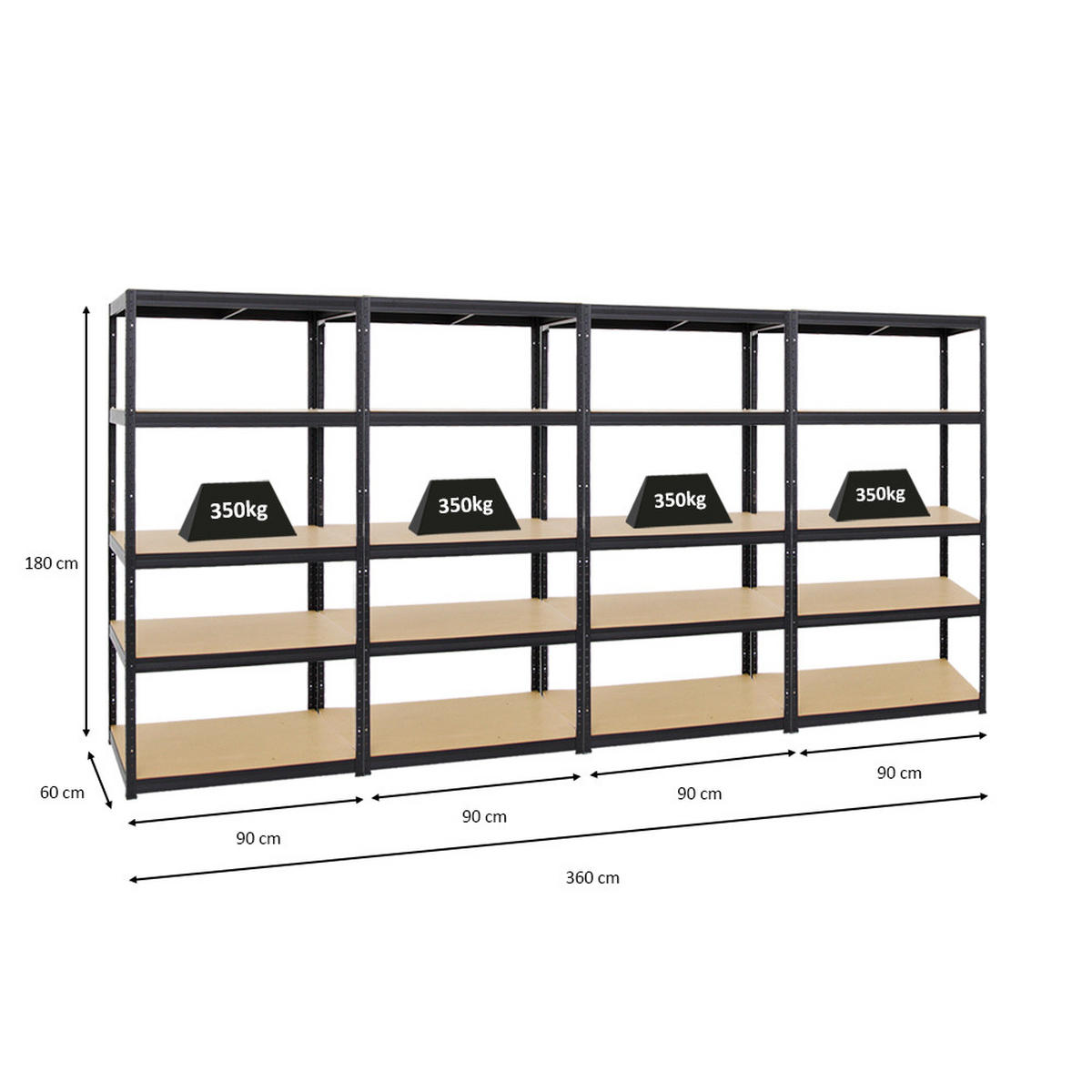 WERKBANK Big Dino höhenverstellbar & 4x SCHWERLASTREGAL Slim Elephant M Set Fachlast bis zu 600 kg Schwarz - Schwarz, Metall (450/180/60cm) - PROREGAL