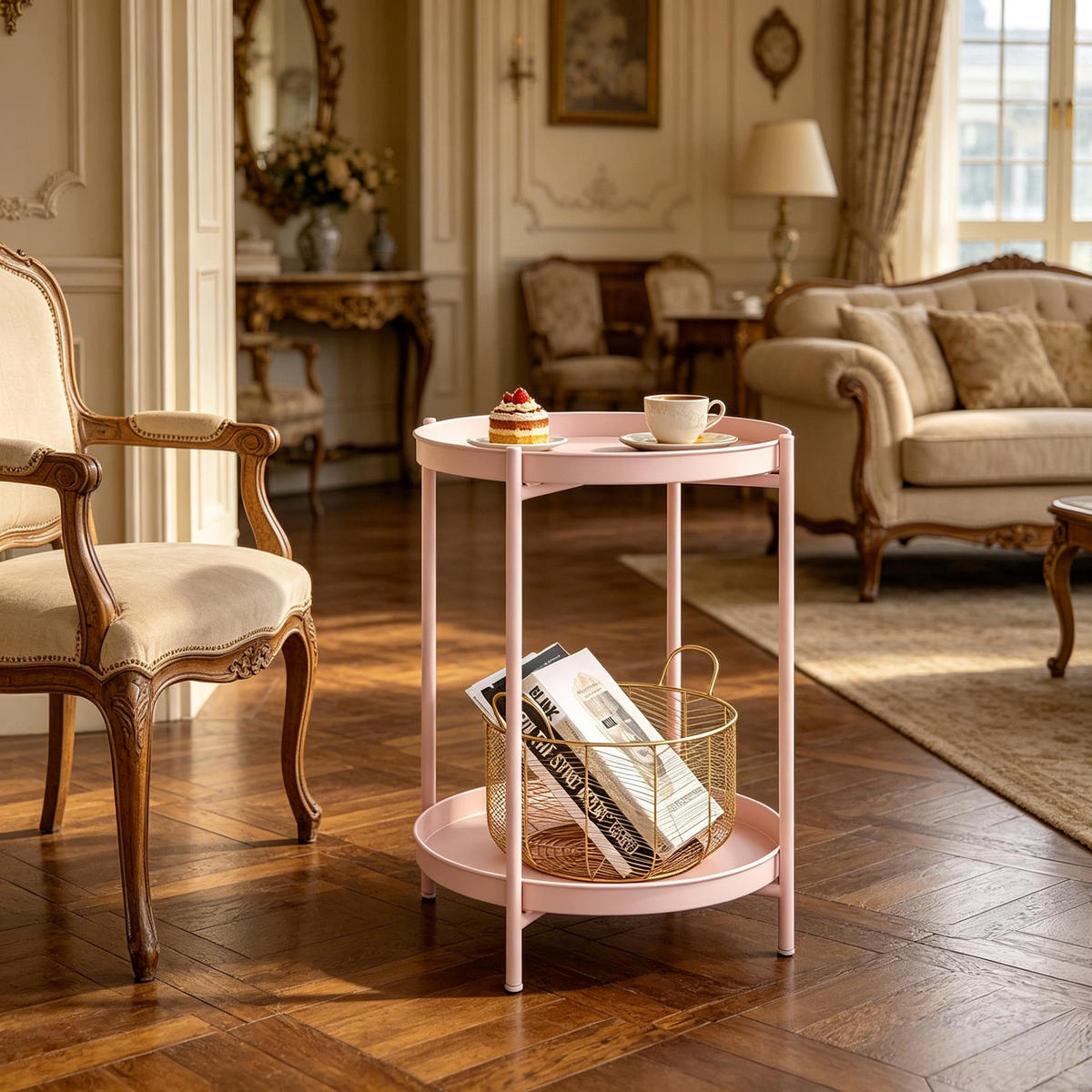 BEISTELLTISCH Pink mit 2 abnehmbaren Schalen 44/44/53 cm - Pink, Metall (44/44/53cm) - PANGIVO