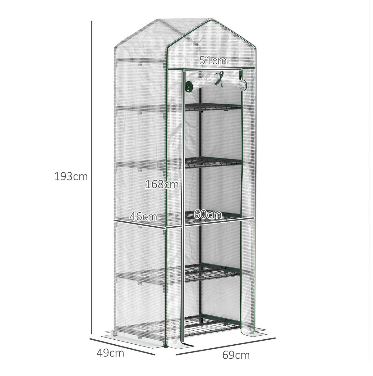GEWÄCHSHAUS 69/193/49 cm Weiß aus Stahl mit 5 Ebenen - Weiß, Metall (49/193/69cm) - OKMYHOME