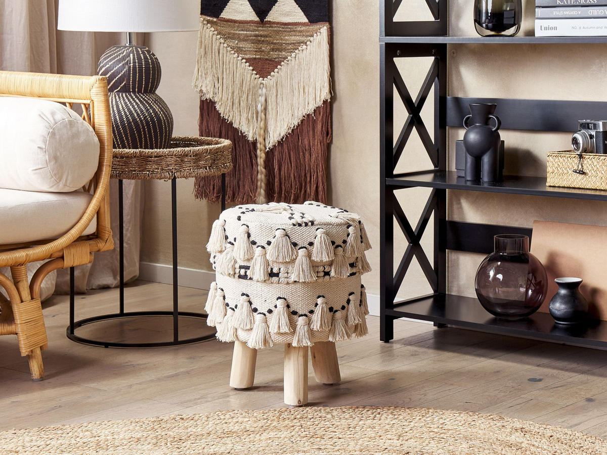 HOCKER Thondi 33/33/44 cm - Beige, Naturmaterialien/Textil (33/44/33cm) - Beliani
