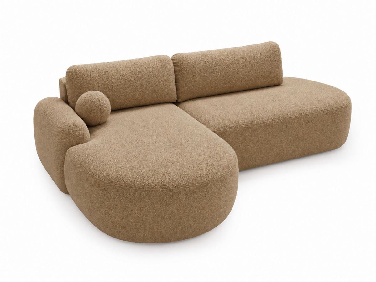 ECKSOFA Aurio O Bouclé-Stoff Hellbraun Links - Hellbraun, Holz/Textil (271/177cm) - Graingold