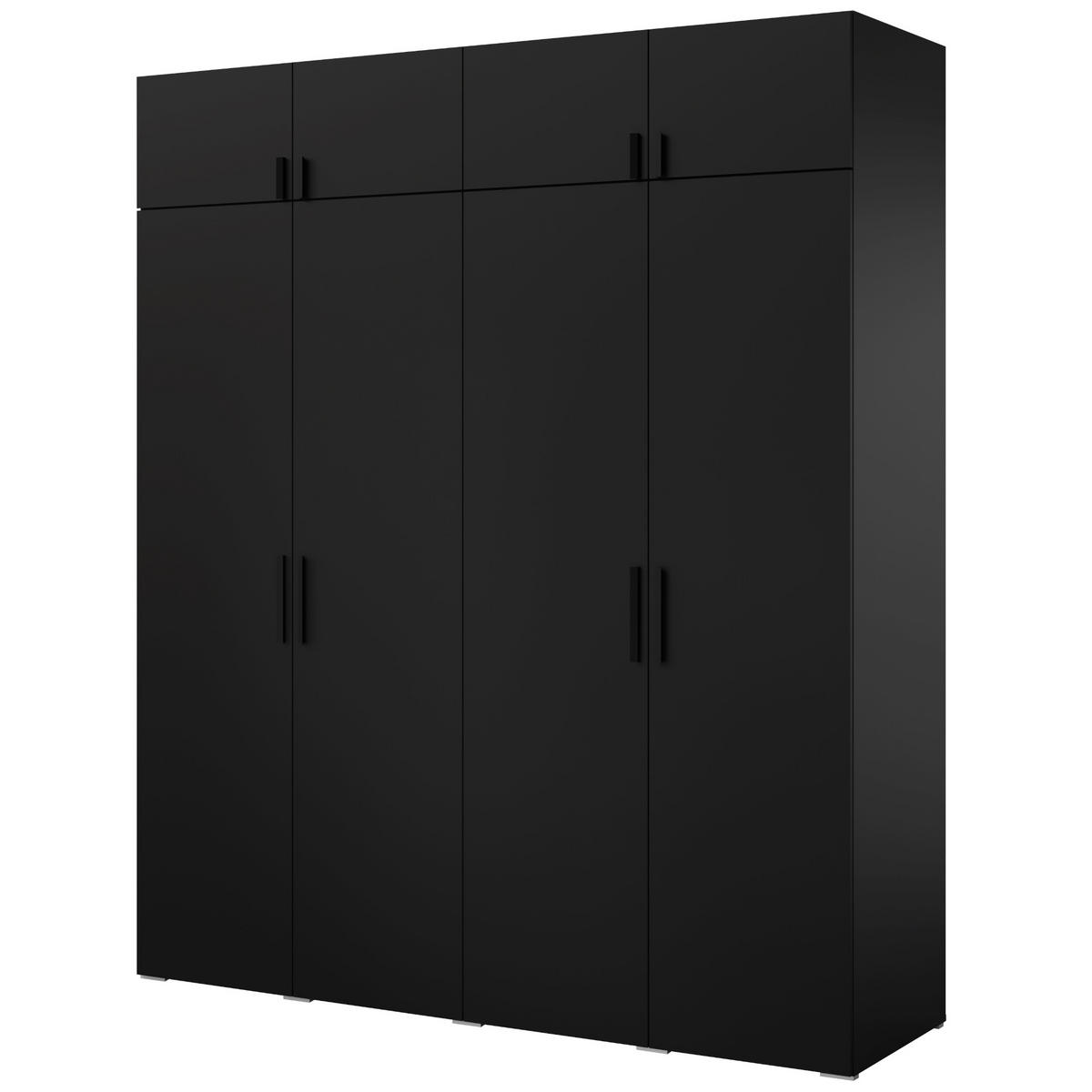 DREHTÜRENSCHRANK mit Aufsatz Napoli 4D 200 Schwarz (schwarzer oder goldener Griff) - Silberfarben/Schwarz, Holzwerkstoff/Kunststoff (200/35/60cm) - mzm24