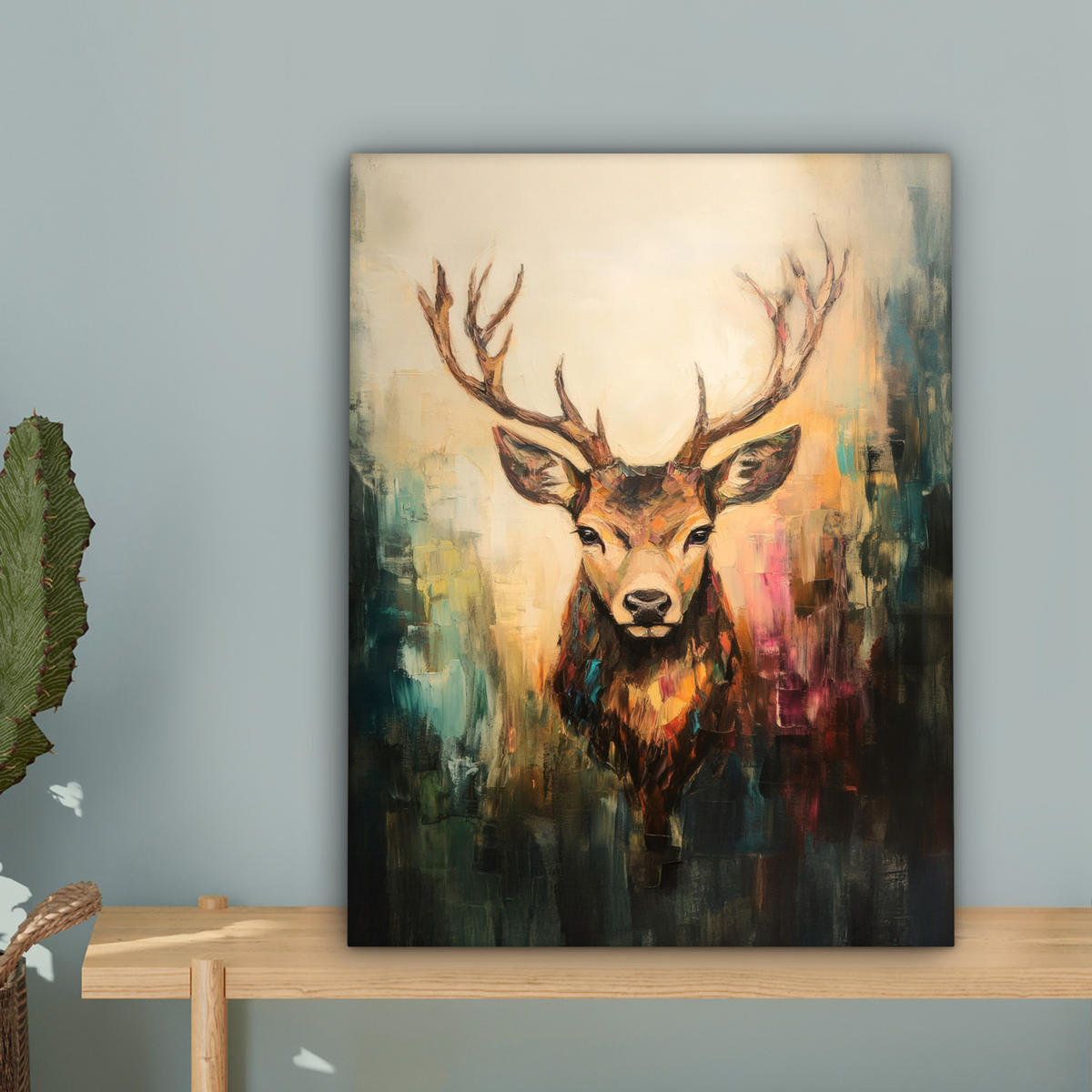 LEINWANDBILD Hirsch - Gemalt - Geweih - Braun 30x40 cm - Haselnussfarben, Textil (30/40cm) - MuchoWow