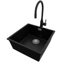 GRANITSPÜLE London Slim, 2-er set Schwarz 46/47 cm 1 Becken + Küchenarmatur 40/38 cm + Ablauf-Set ab 50er Unterschrank - Chromfarben/Schwarz, Kunststoff (46/20/47cm) - Primagran
