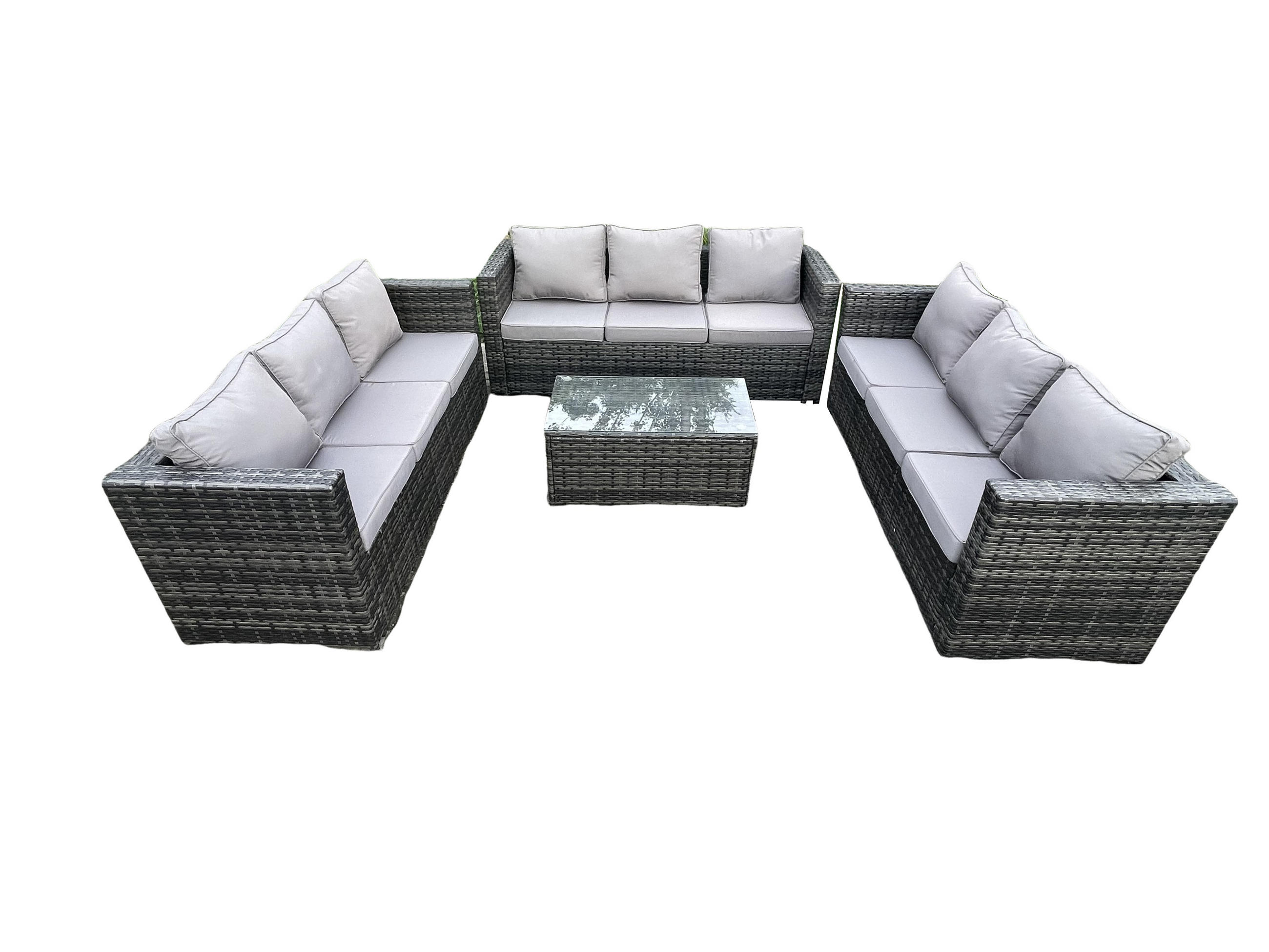 GARTENSET Polyrattan 9-Sitzer - Dunkelgrau, Metall - Fimous