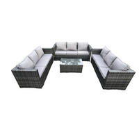 GARTENSET Polyrattan 9-Sitzer - Dunkelgrau, Metall - Fimous
