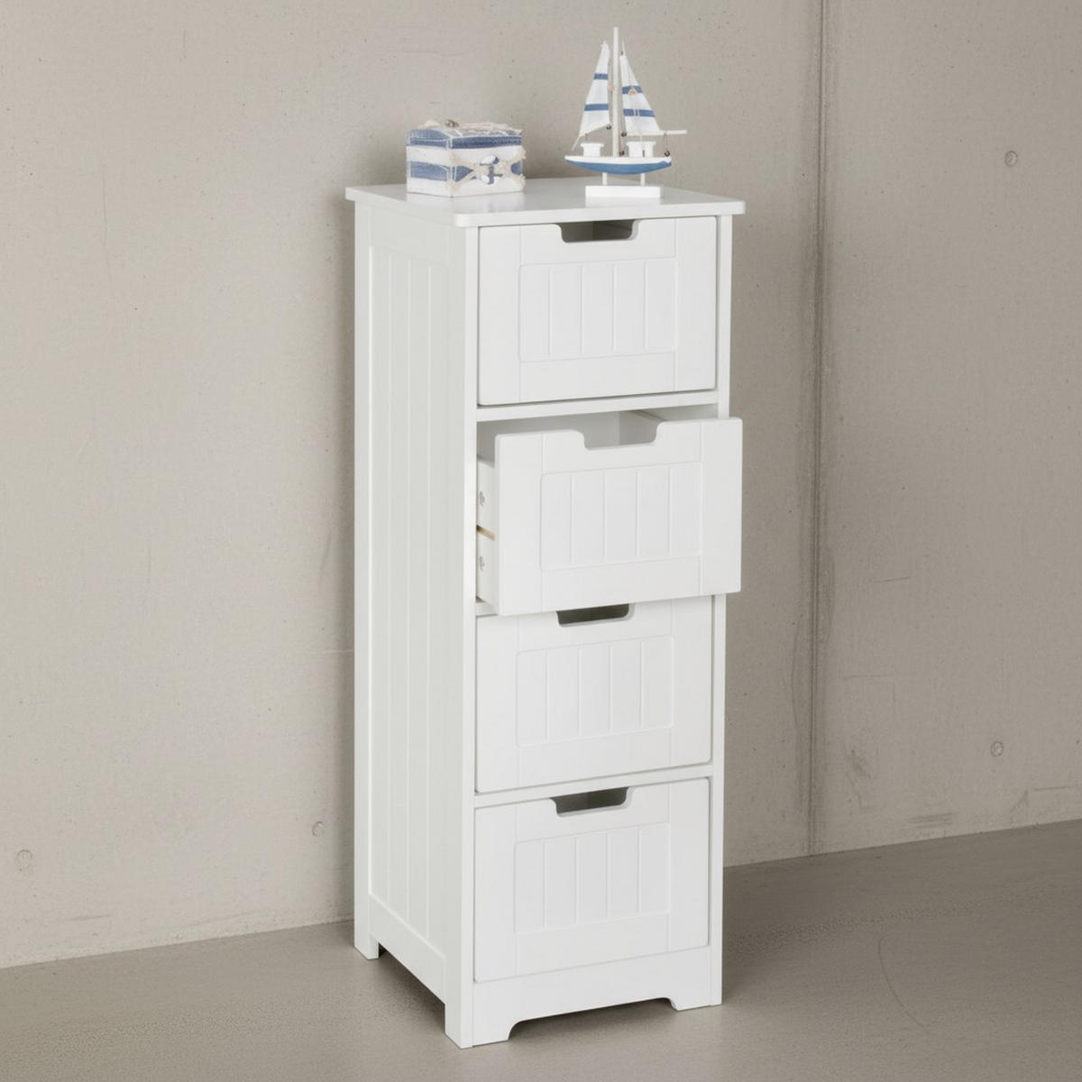 BADKOMMODE Weiß 30x83x30 cm im Landhausstil mit 4 Schubladen und Ablagefläche - Weiß, Holz (30/83/30cm) - KADIMA DESIGN